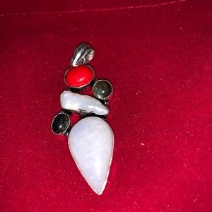 Handmade in India silver stone pendant 2.75 inch quartz and simulated stones